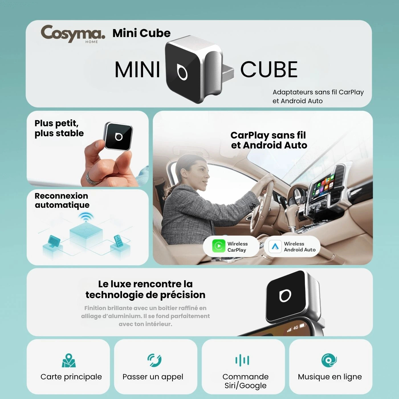 Adaptateur sans fil pour CarPlay et Android Auto