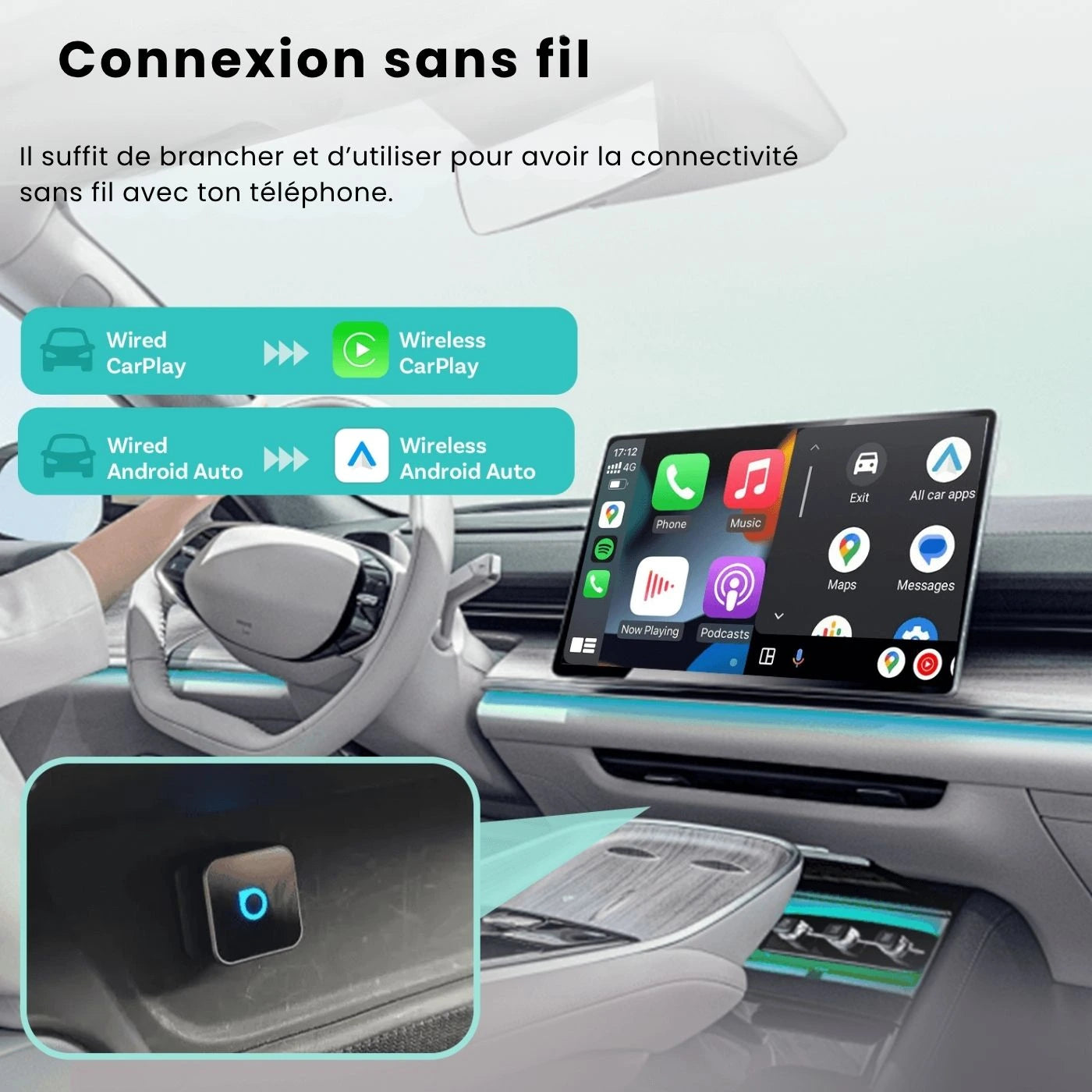 Adaptateur sans fil pour CarPlay et Android Auto