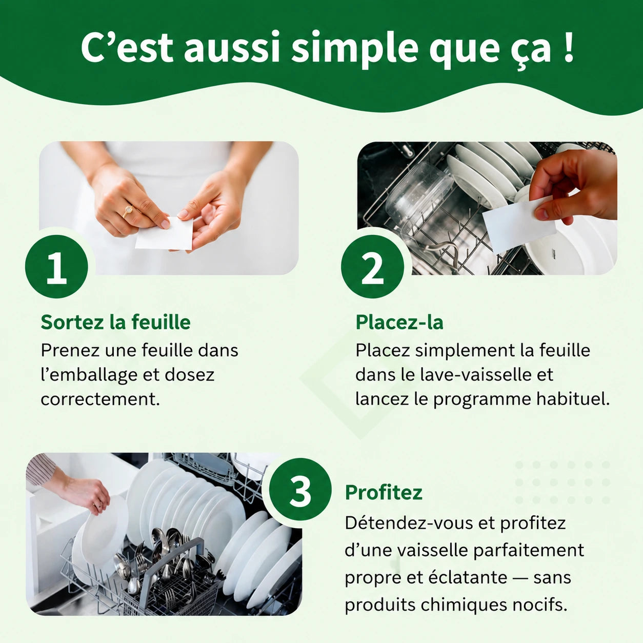 Feuilles de lave-vaisselle écologiques